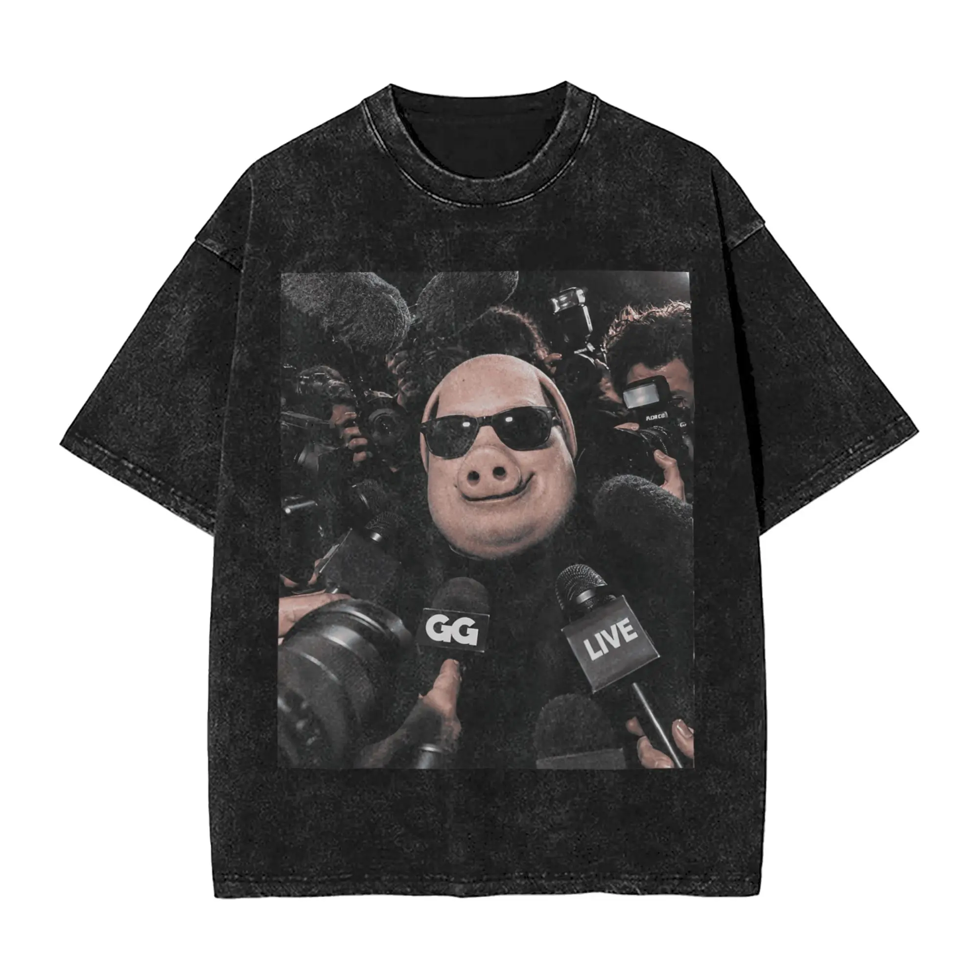 Men T-Shirt Breaking News John Pork Funny Superstar Meme Media Spotlight  T-Shirts Novelty Summer Tees Street Style Cotton Tops