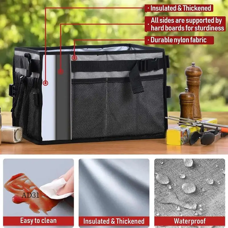 

New-Large Grill And Picnic Caddy With Paper Towel Holder, BBQ Organizer For Utensil, Plate, Condiment, Collapsible