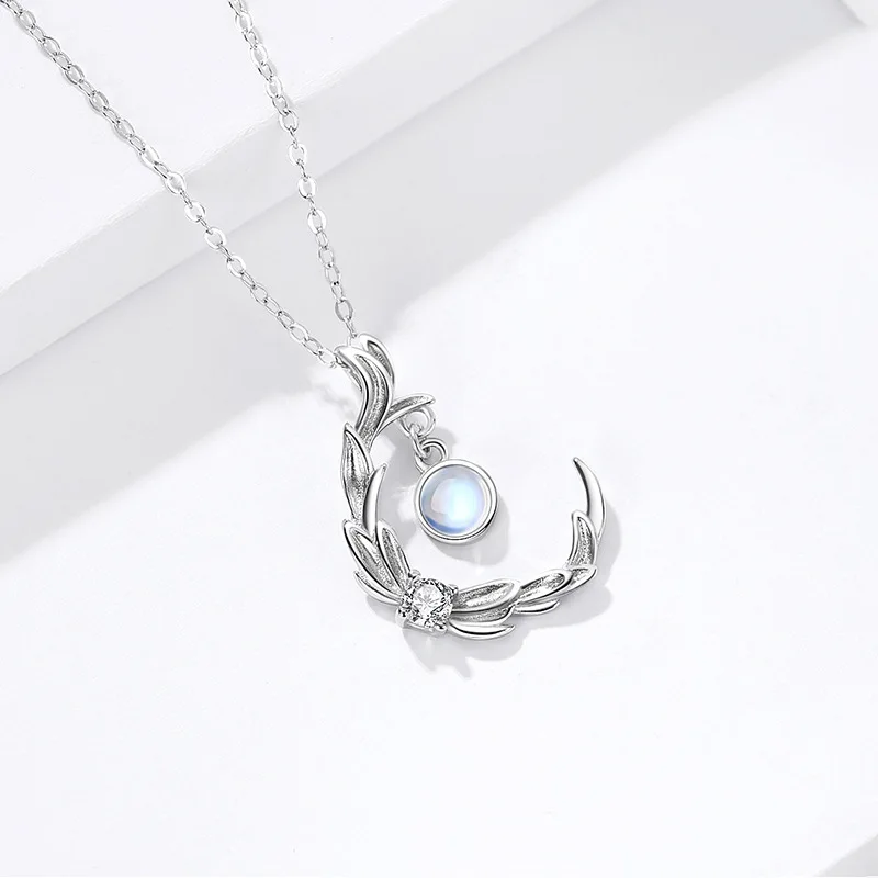 جديد Hot البيع الفضة اللون بسيط الزركون قلادة على شكل قمر الموضة المرأة Moonstone قلادة هدية XL778 #1