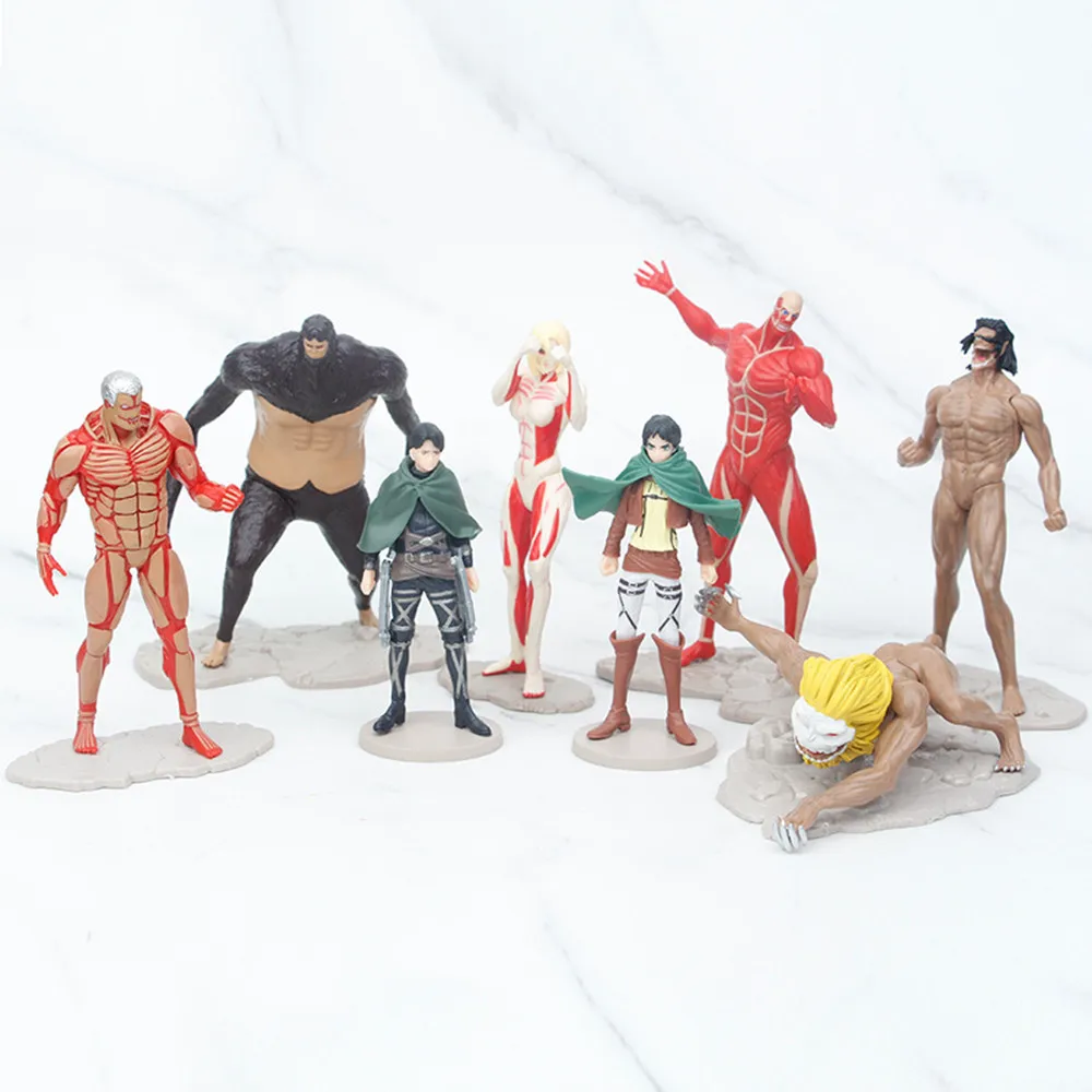 8pcs/lot Anime Attack on Titan Figures Beast Colossal The Founding Armored Titan Action Figure PVC Collection Eren Model Toys