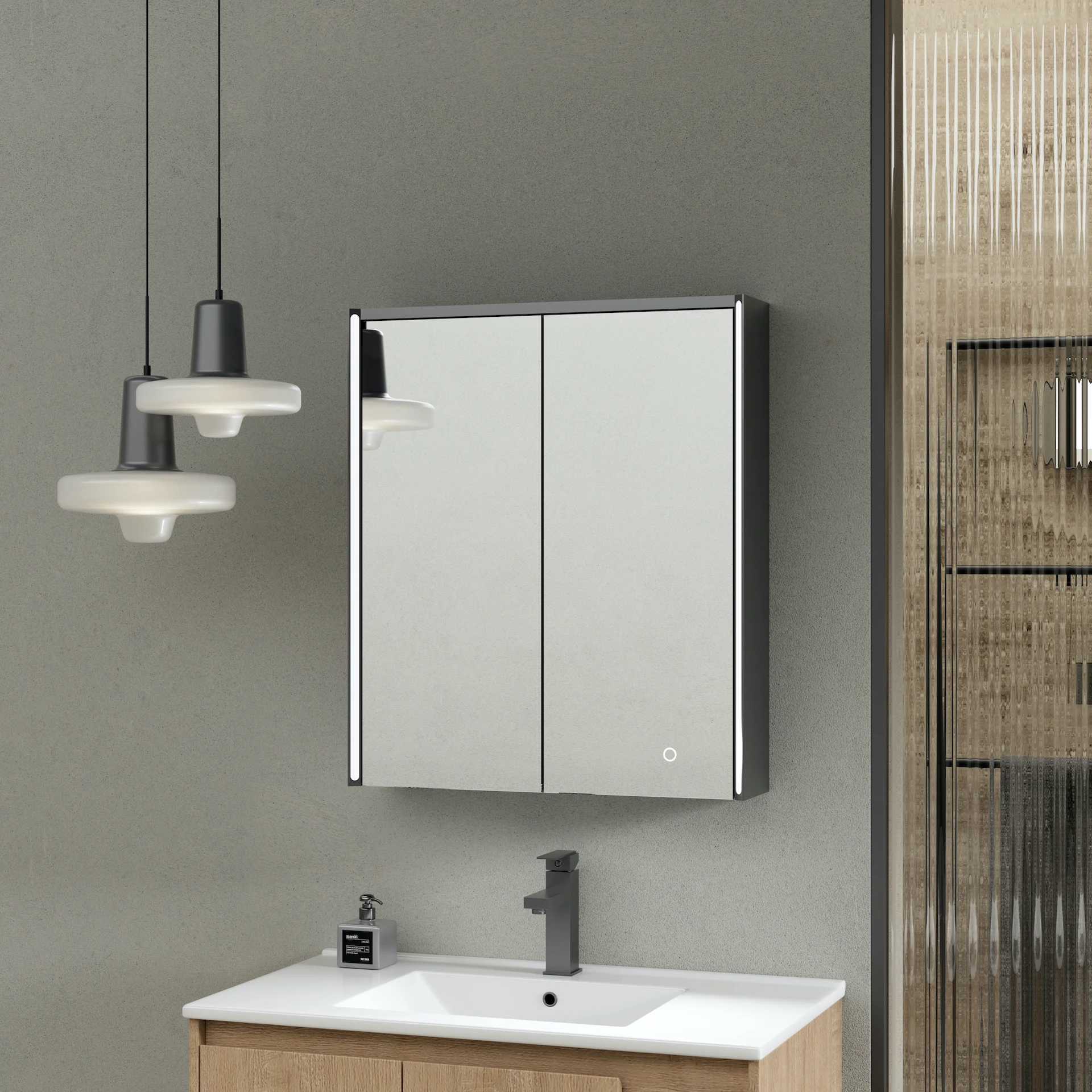 Picture 3: Bilateral Opening Cabinet LED Bathroom Mirror Frameless 2700-6500K Color Changing Waterproof Sensor Switch Wall Mounted