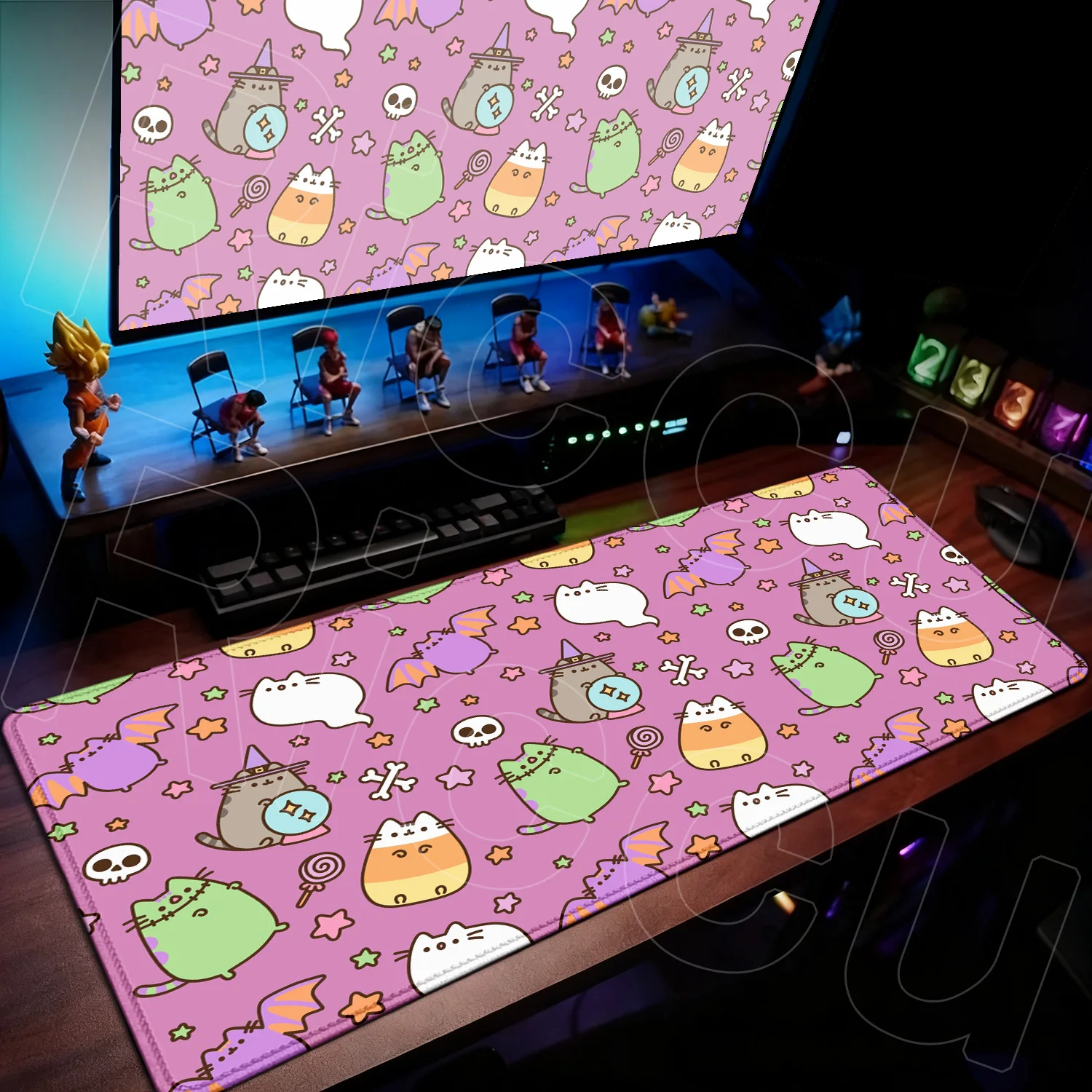 Mousepad Antiderrapante Kawaii de Desenho Animado para Escritório 30x80cm Grande para Jogos de Computador Teclado de Velocidade Decoração Fofa de Gato P-Pusheen Tapete Gamer