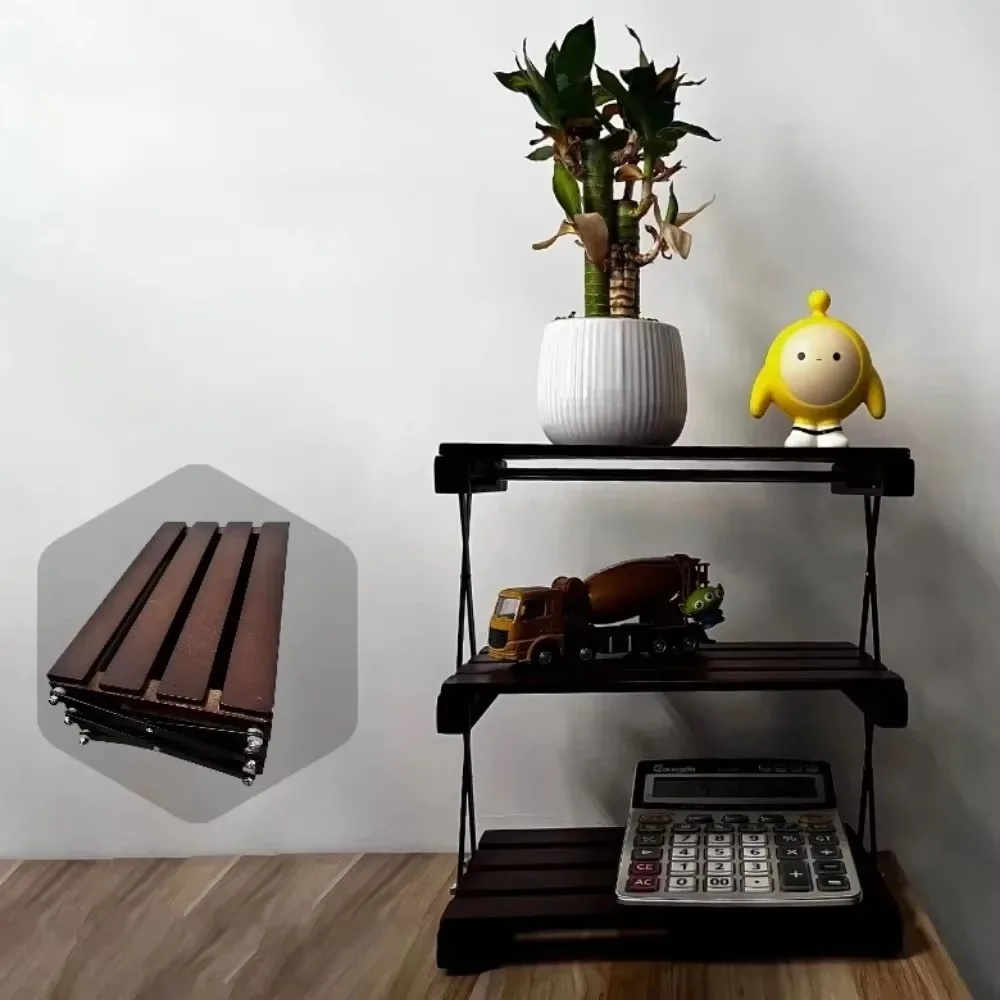 Outdoor Camping Folding Shelf Solid Wooden Three Tier Desktop Storage Rack Portable Multifunctional Outdoor Folding Storage Rack