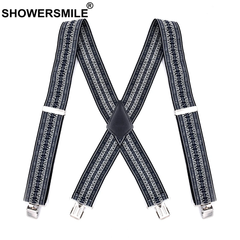 

Подтяжки для брюк SHOWERSMILE, Винтажные эластичные серые, шириной 5 см, 4 зажима, 120 см