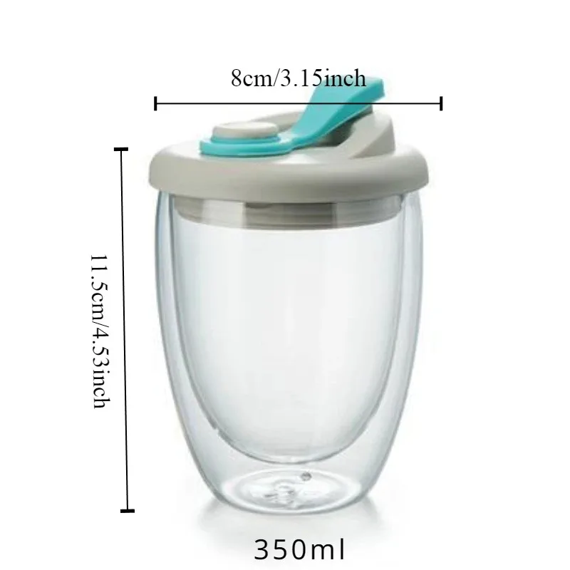 1pc 350Ml Double Wall Insulated Milk Coffee Cup With Leak-Proof Lid Transparent Tumbler Portable Water Cup Juice Mug Dinkware