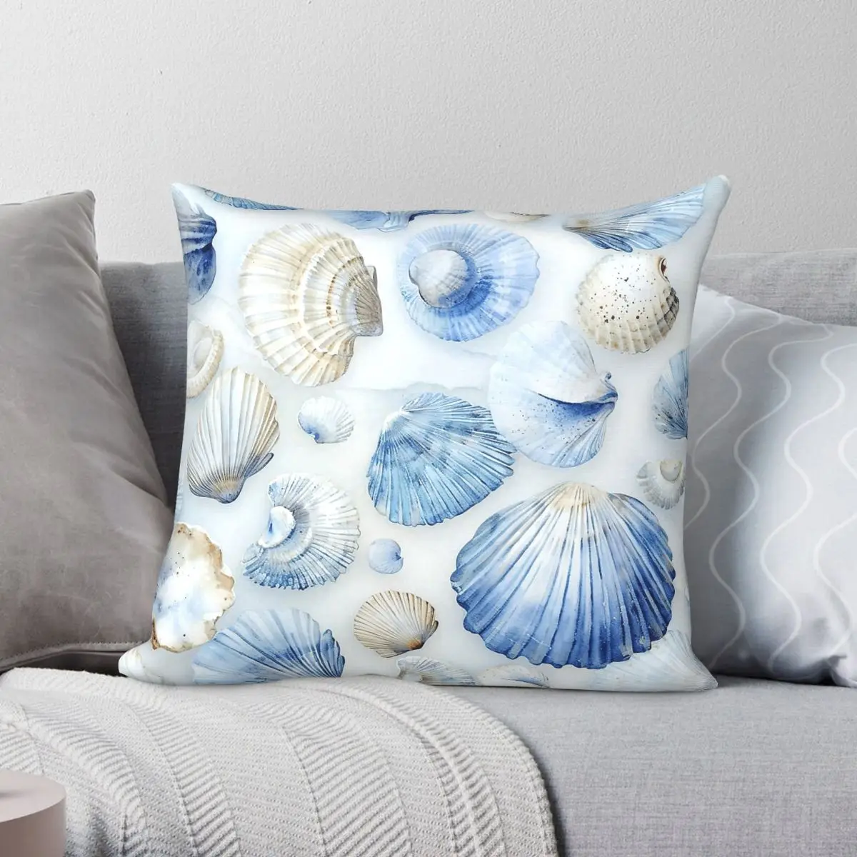 Coastal Ocean Seashells Square Pillowcase Polyester Linen Velvet Printed Zip Decorative Pillow Case Room Cushion Cover 45x45
