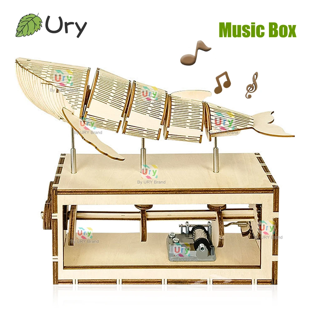 URY 3D Wooden Puzzle Retro Music Dancing Whale DIY Eccentric Wheel Structure Assembly Rhythm Model Toy Creative Gift for Kids