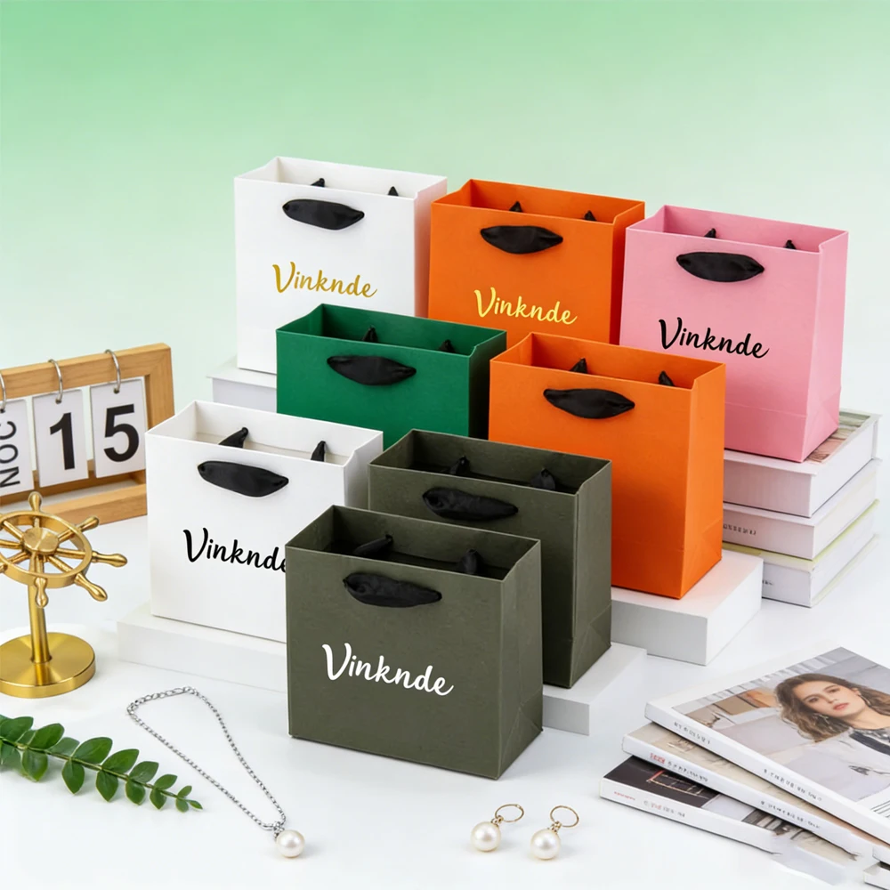 

50 шт. 12x6x11 см, бумажный подарочный пакет с логотипом, пакеты для ювелирных изделий для малого бизнеса, свадебные сувениры, роскошный мешок из крафт-бумаги на день Святого Валентина