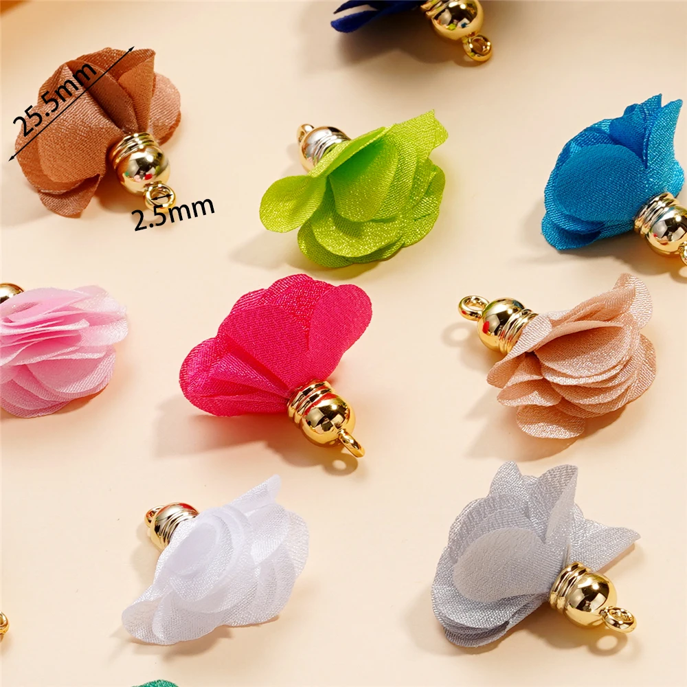 10Pcs/Lot Fabric Flower Tassel Pendants for Jewelry Making DIY Bracelet Earring Tassel Keychain Earring Making Accessories