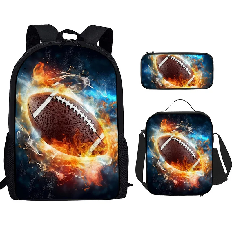 Nylon backpack, shoulder bag, pencil case, three piece set, primary school backpack, children's football printed backpack