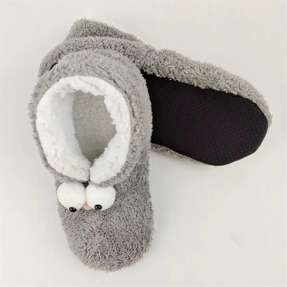 Fuzzy Slipper Cartoon Eyes Home Women Kawaii Winter Warm Contton Plush Non Slip Grip Indoor Fluffy Funny Cute Female Shoe Slide