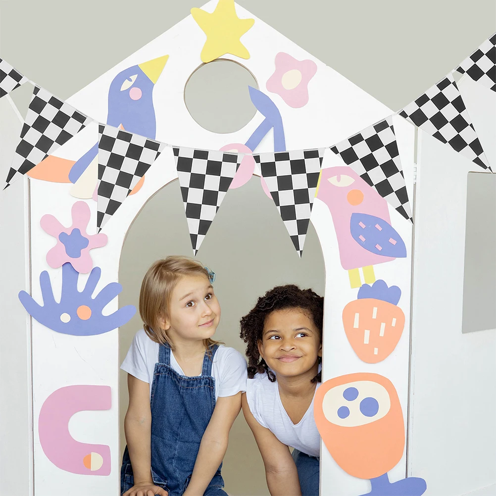 

3pcs Racing Theme Pennant Flags Black White Checkered Party Wedding Birthday Decor Triangle Banner Car Supplies Checker Birth