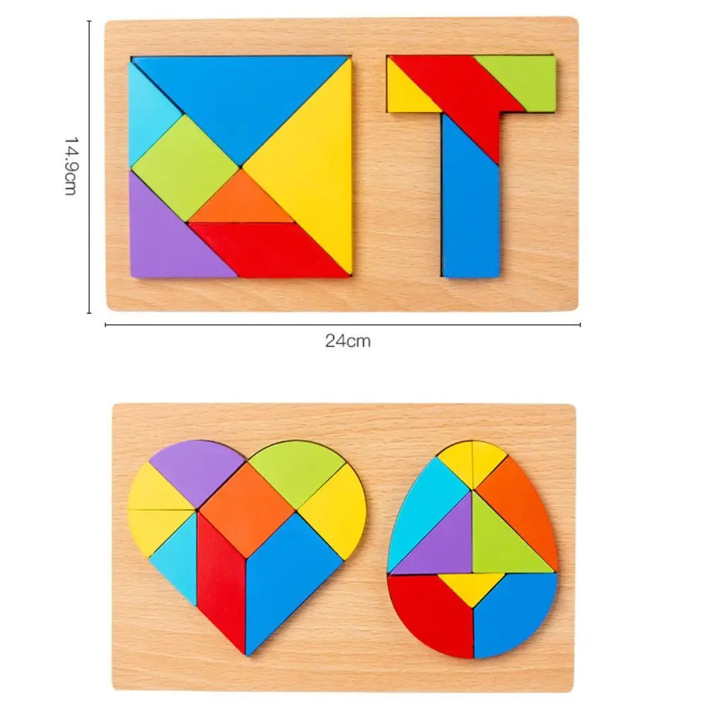 3D kształt geometryczny drewniane puzzle serce jajko kształt geometryczny serce jajko Tangram edukacyjne drewniane dzieci poznawcze układanki DIY