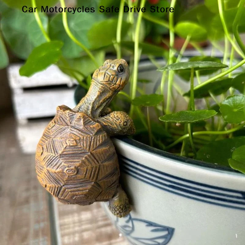 Cute Tortoise Flower Pot Huggers Climbing Animal Figurines Plant Pot Hanger Flower Pot Decoration Hanging Turtle Fish Tank Decor