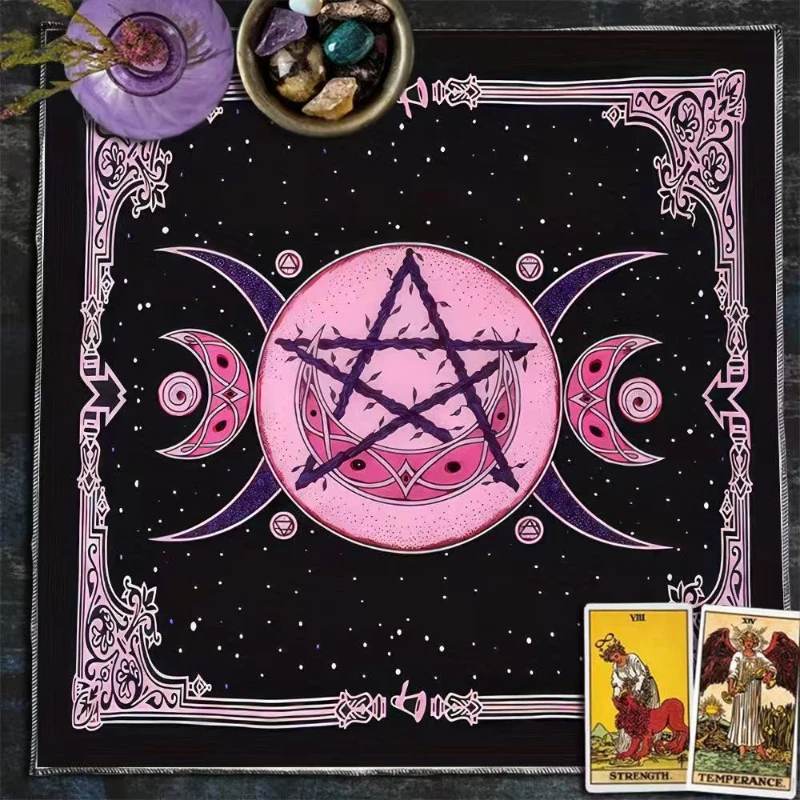 50/75/110/137cm Yin Yang Wolf Triple Moon Pentacle Skull Rose Tarot Mat Divination Cloth Witchcraft Wiccan Gothic Decor
