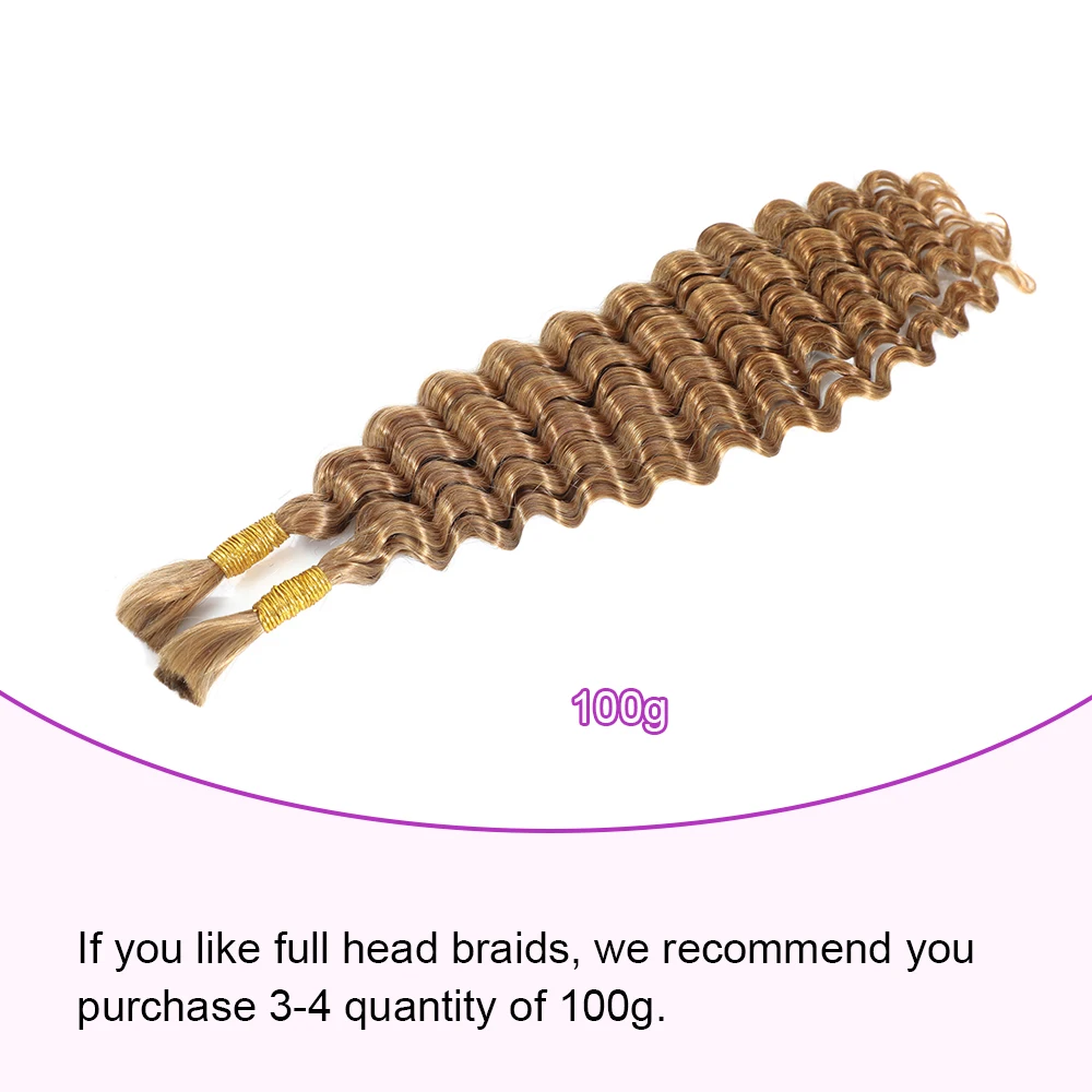 Linhua 27# Deep Wave Bulk Human Hair For Braiding Boho Braids Honey Blonde Crochet Micro Knotless Bohemian Braids Double Drawn