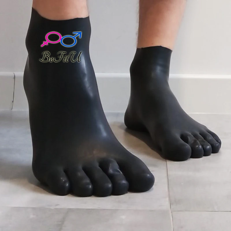 Calcetines de látex con cinco dedos de los pies, medias sexys sin costuras, de goma, fetiche, más espesor, 0,6mm, 0,9mm