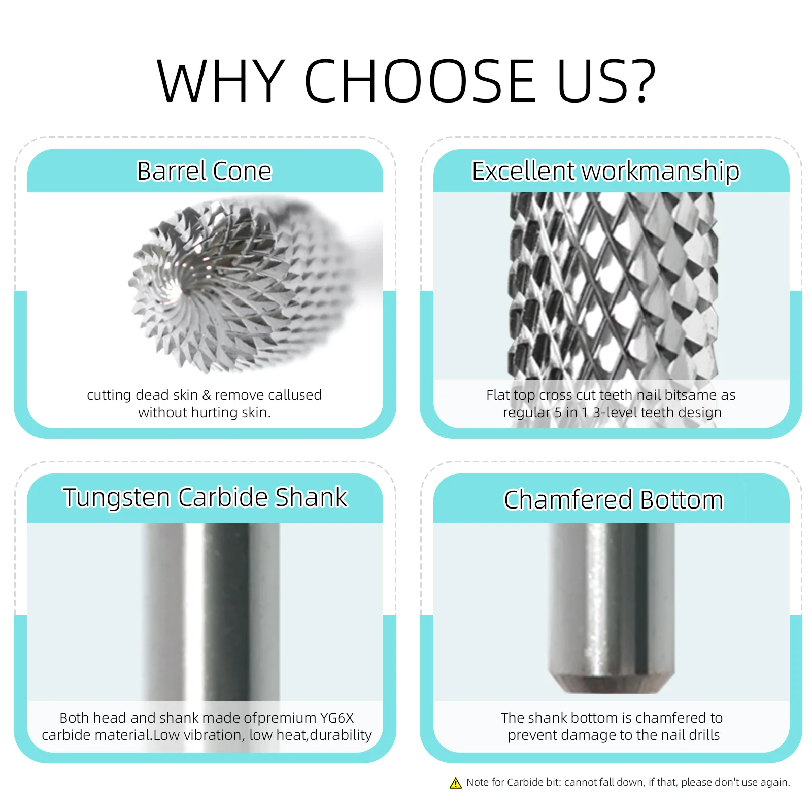 HYTOOS Brocas de Carburo de Tungsteno Profesionales para Uñas, Herramienta de Eliminación de Gel Acrílico en Forma de Barril y Cono, Accesorios para Taladros Eléctricos y Limas de Manicura