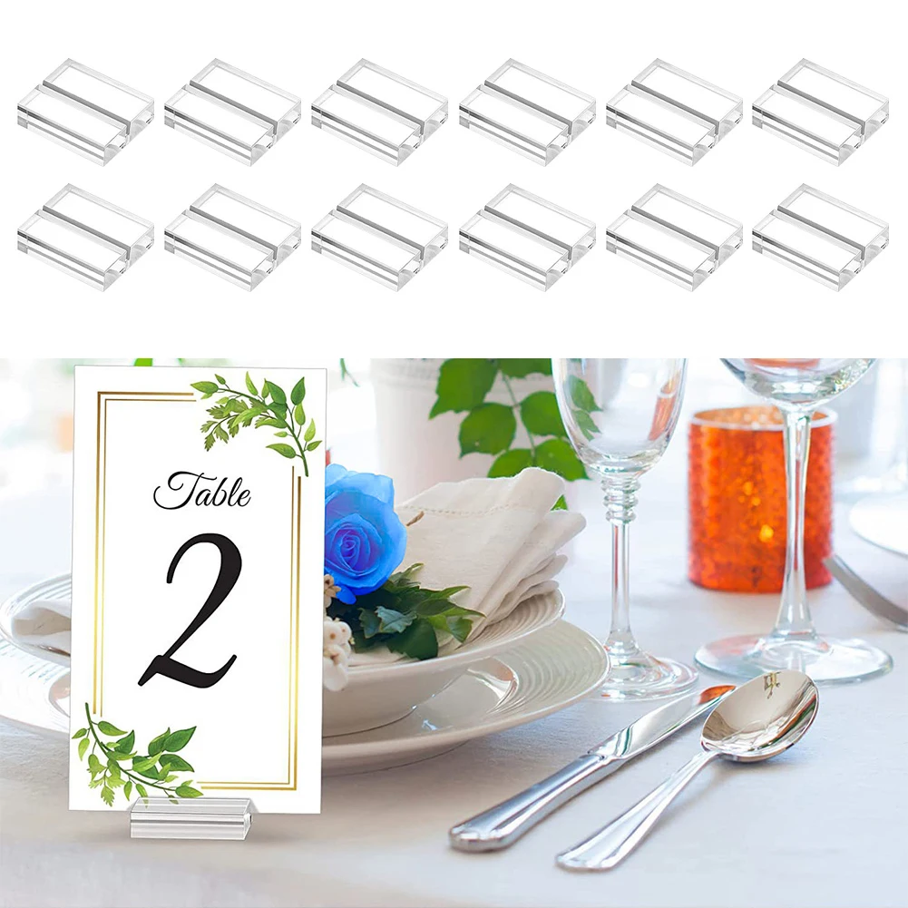 12 Pcs Clear Business Card Holders 3x2.5x1cm Transparent Name Card Slots Display Stand For Office Wedding Party Decor