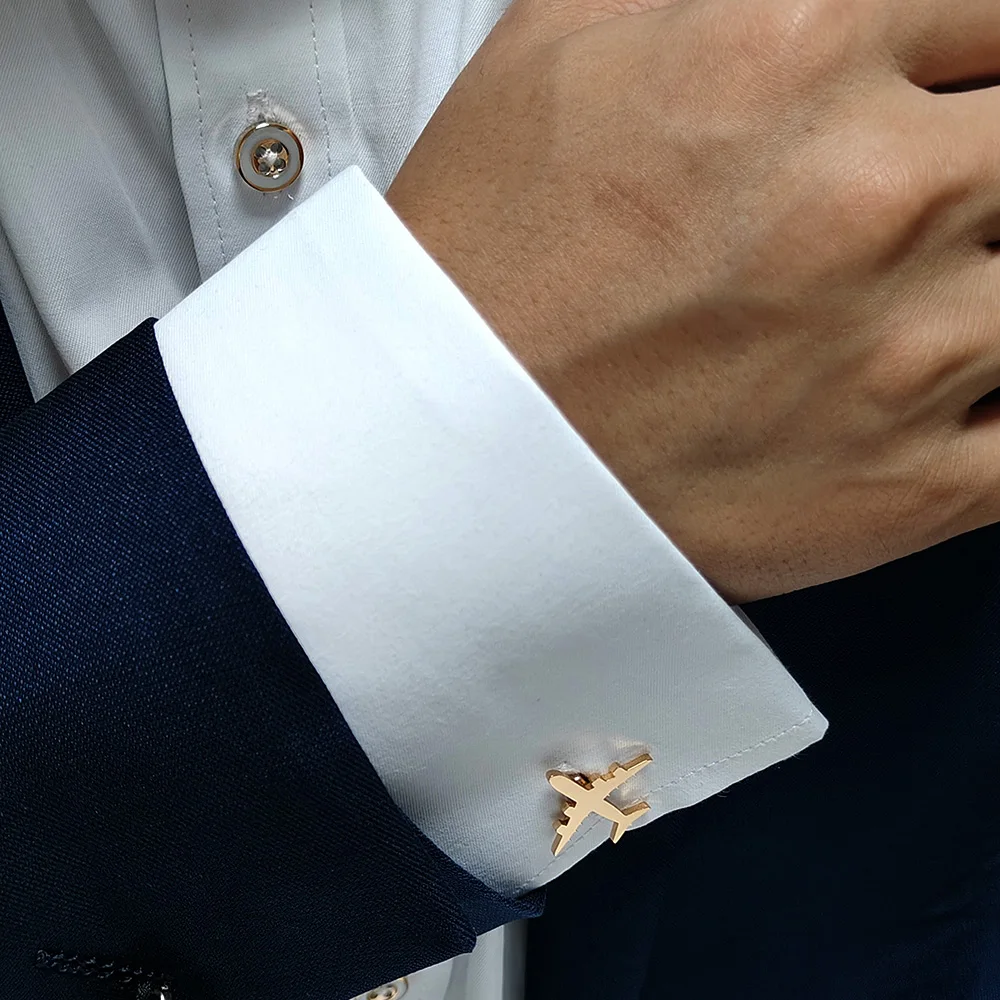 

2025New -18K gold-plated stainless steel cufflinks: cool aircraft model design, fashionable lapel pins, gifts for friends