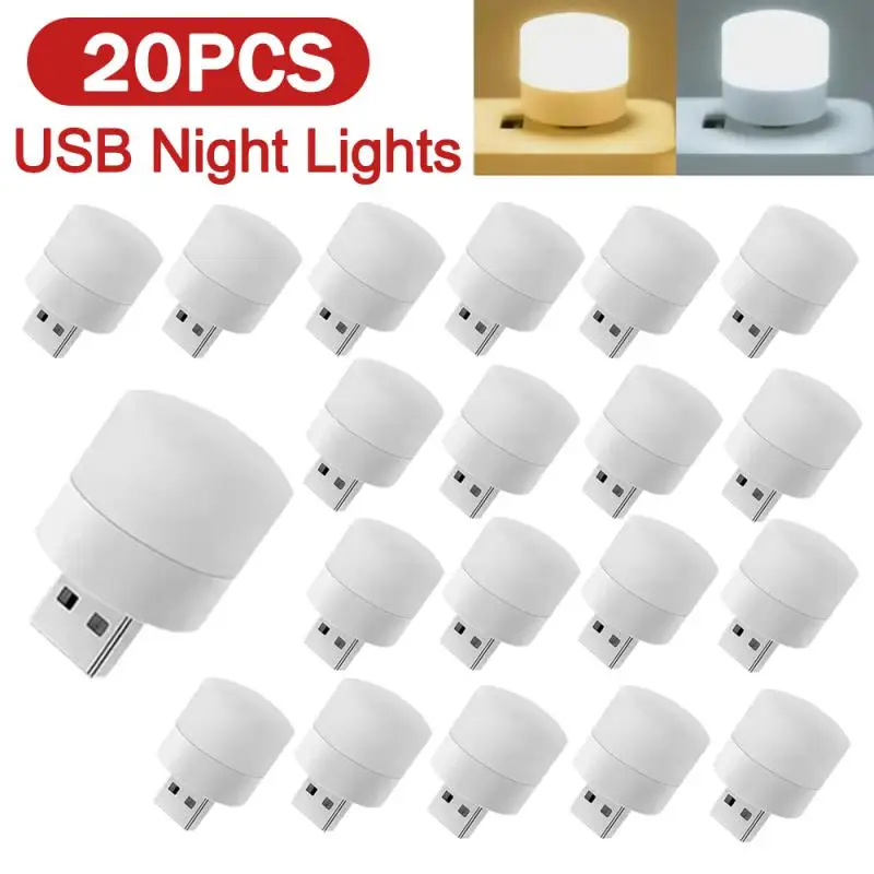 20 Pieces USB Night Light Warm White LED Plug-In Light Bulb Portable Home Environment Light Energy-Saving Reading Night Light