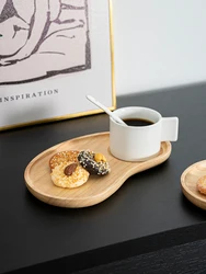 Solid Color Ceramic Coffee Cups and Plates Home Creativity Afternoon Teacup High Beauty Mug with Wooden Tray Kitchen Drinkware