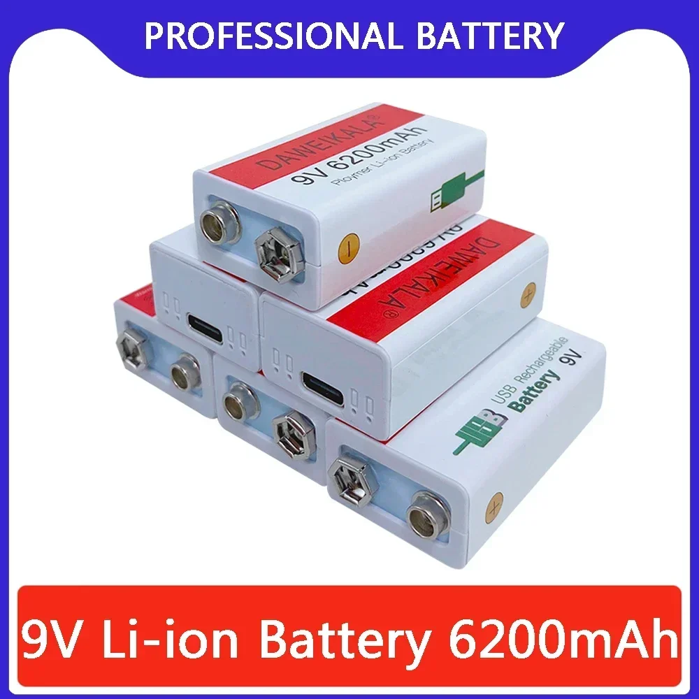 

9V battery 6200mAh li-ion Rechargeable battery Type-C Battery for Multimeter Microphone Toy Remote Control Fast charging