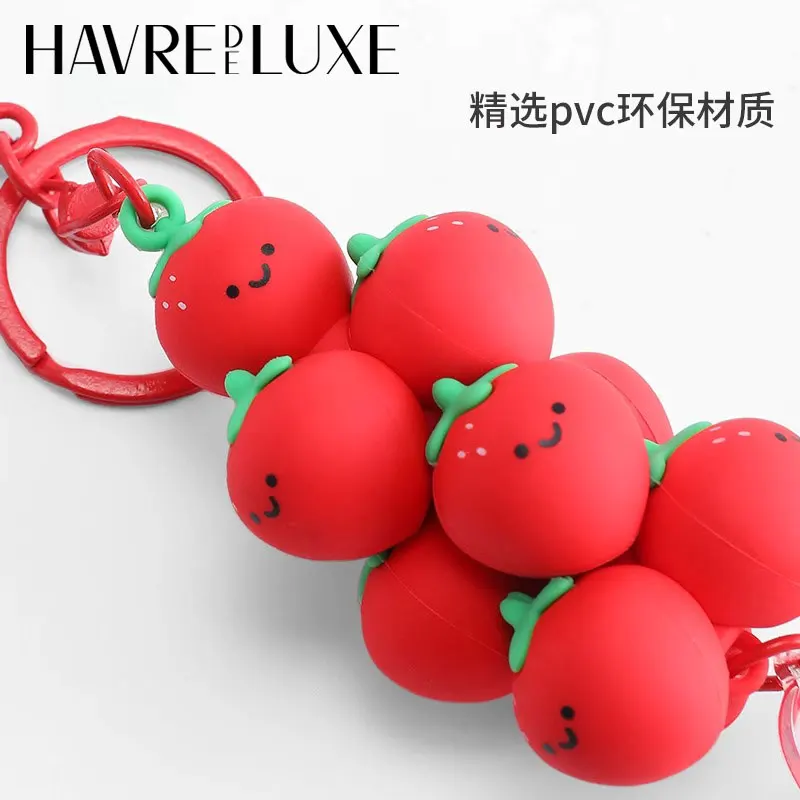 HAVREDELUXE brelok do torby truskawka ułożona w stosy Le do Longchamp torba wisiorek uroczy brelok do kluczy z ozdobą dekoracja torby