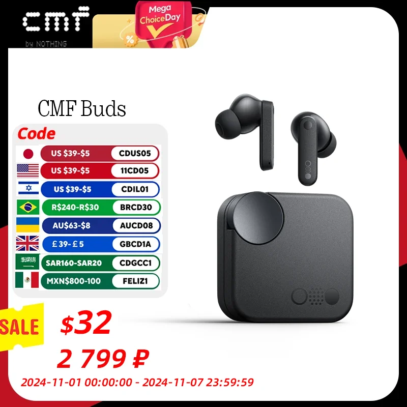 

Global Verison CMF by Nothing Buds with 42 dB ANC Active Noise Cancellation with Transparency Mode IP54 Bluetooth 5.3