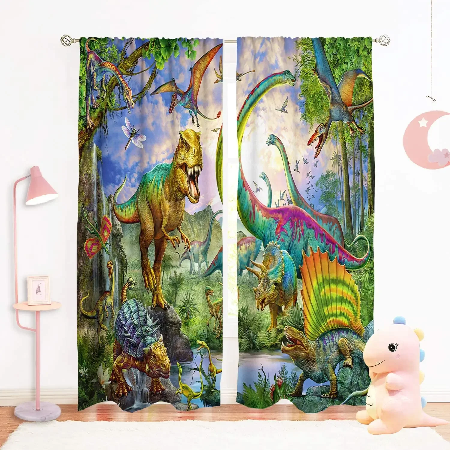 Girls Bedroom Blackout Curtains Jurassic Animal Figure Bedroom Living Room Luxury Curtains Can Be Short Curtains