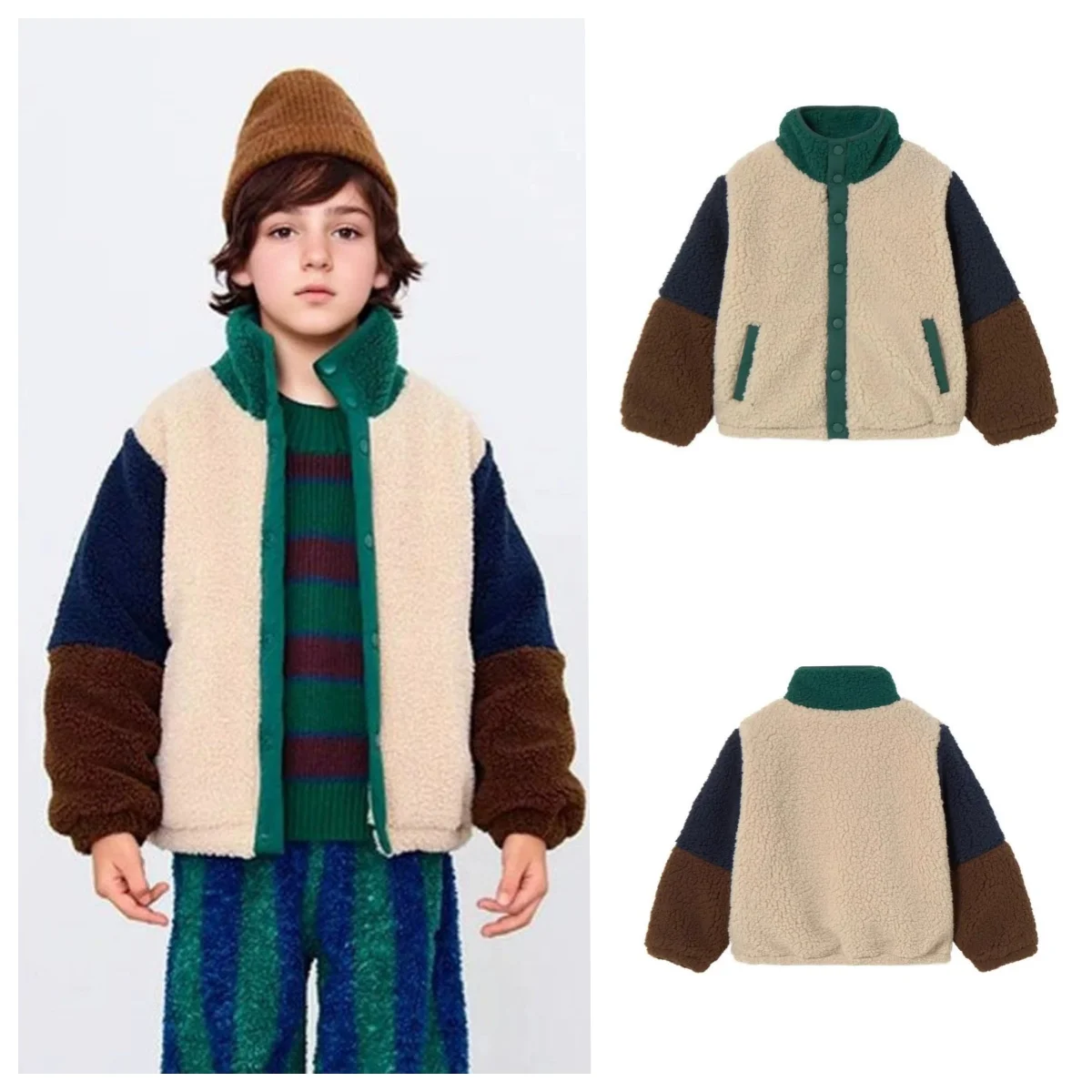 

Детская куртка 2025, зима, новый стиль, модная утолщенная теплая хлопковая куртка для мальчиков, пальто из чистого хлопка с высоким воротником