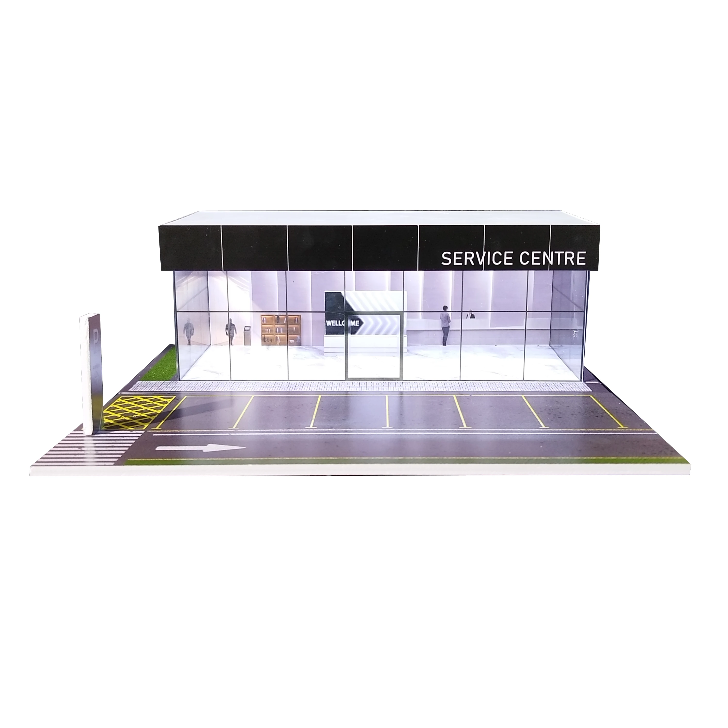 1/64 Diorama Car Garage Model LED Lighting City Showroom Outdoor Car Showroom Parking Lot Scene Display Building Model Gift