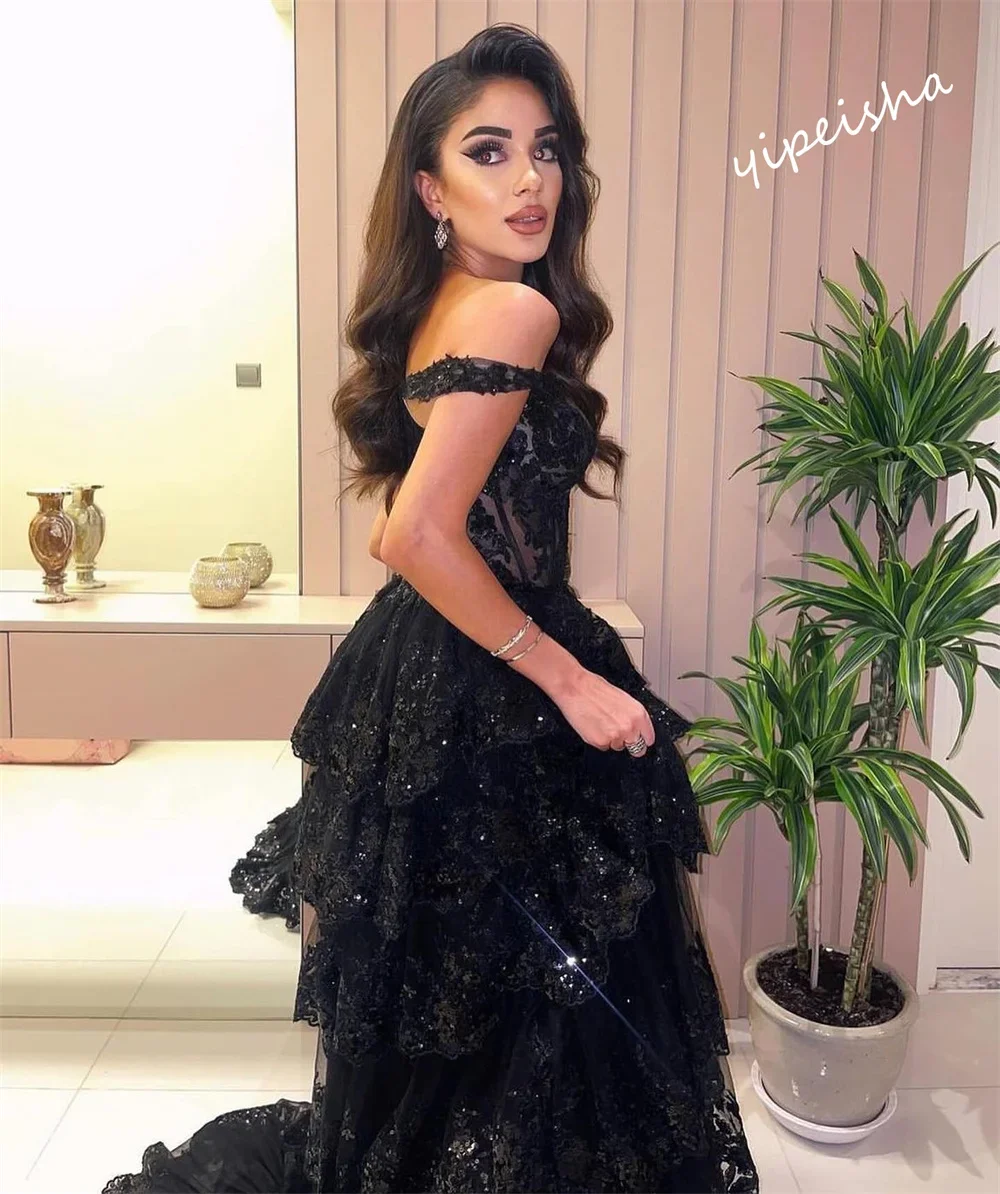 Yipeisha Prom Dress Prachtige Off-The-Shoulder Baljurk Borstel Avondjurken Gelaagde Kanten Jurken Op Maat