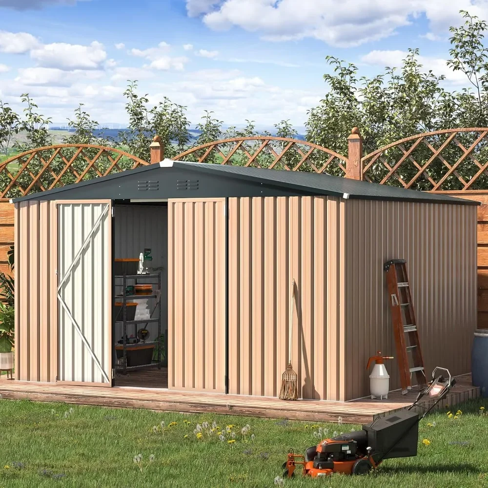 

12 'x 10' metal storage shed, oversized steel courtyard shed, designed with lockable doors and practical tool storage