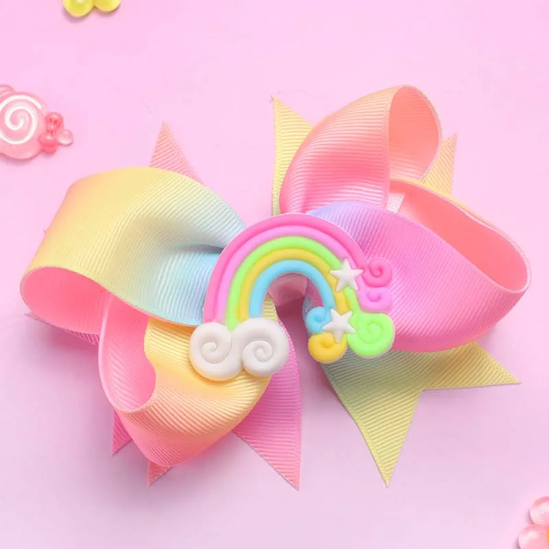 ncmama Sweet Girls Ribbon Bow Hair Clips Delicate Colorful Hair Pins Rainbow Barrettes Child Headwear Fashion Hair Accessories