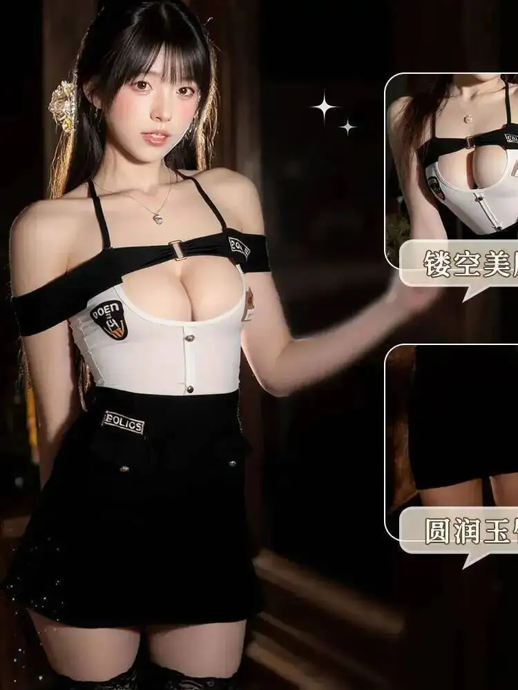 Pure Desire Verführerische Königin Sexy Freundin Stewardess Uniform Rollenspiel Erotischer Minirock Leidenschaft Cosplay Kleid Elegantes Top UTF6