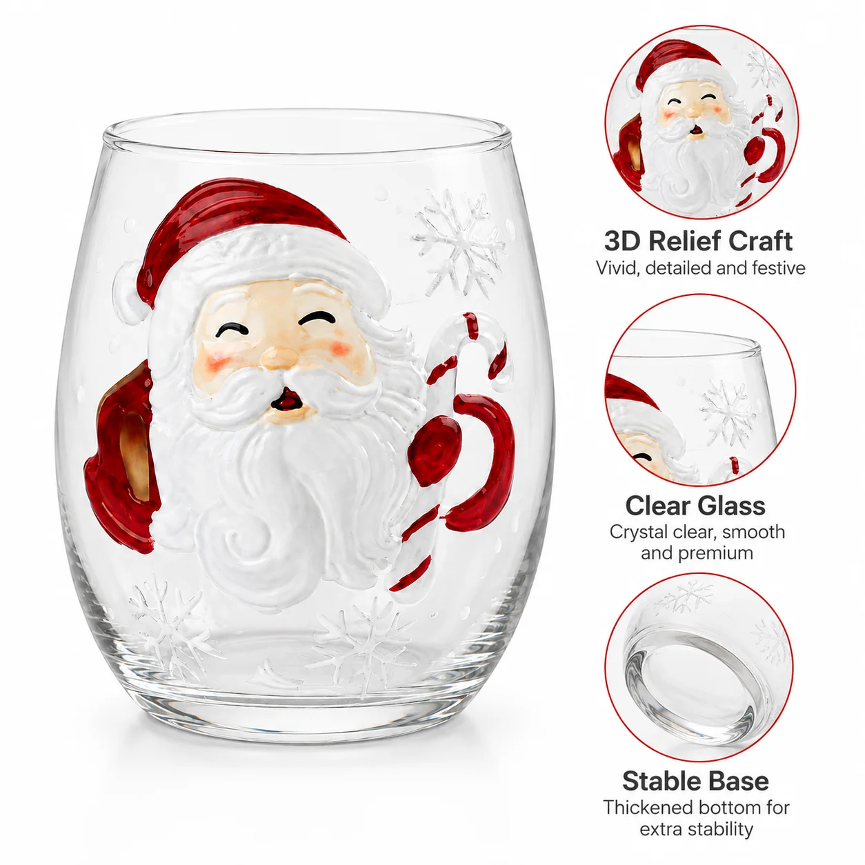Creative Christmas Drinking Glass Hand Painted Holiday Santa Tree Reindeer Snowman Cup for Whisky Juice Cocktail Gift