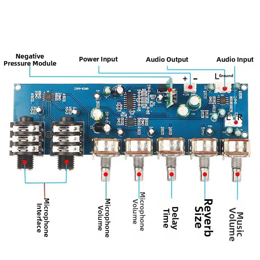 PT2399 Karaoke Microphone Preamp Board With  FOR ECHO  Reverb Delay Effect  For Test Measurement Tool Accessory
