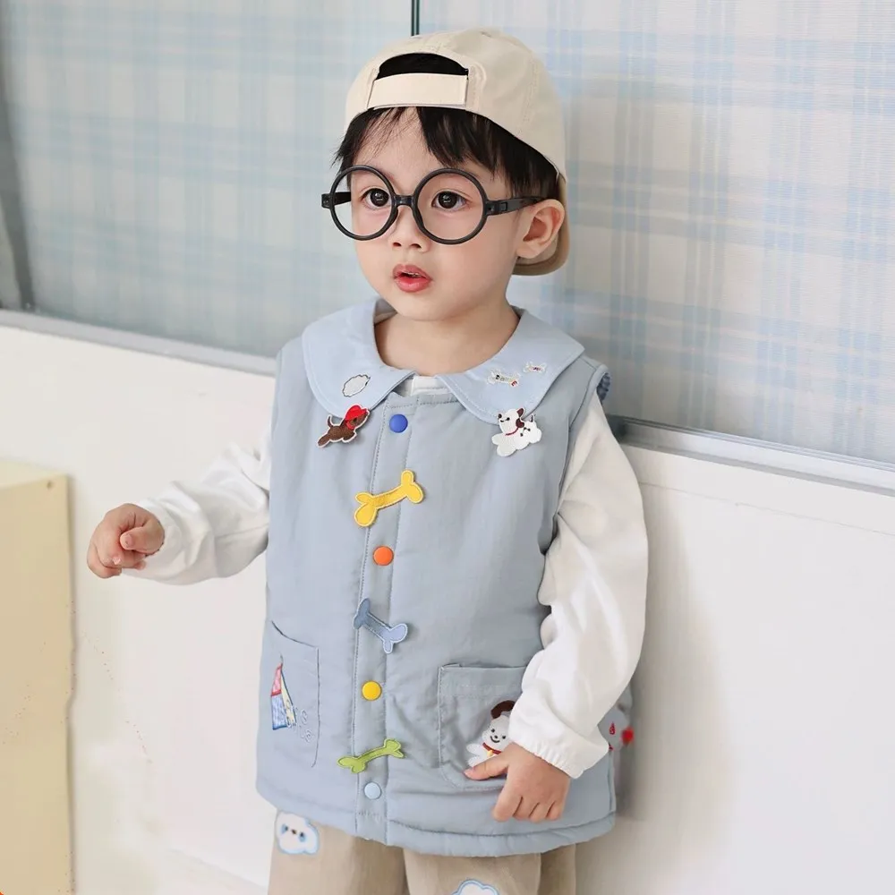 

Autumn and winter vest baby cothes Cute double-sided vest boys and girls cartoon embroidery pattern coat vest