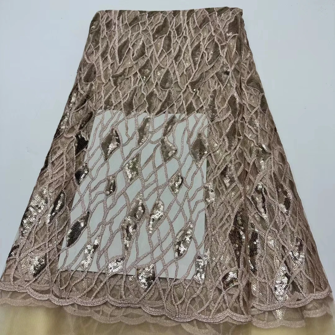 

Gold African Lace Fabric With Sequins For Party 2024 High Quality French Tulle Net Lace Fabric For Evening Dress Sewing KR24102