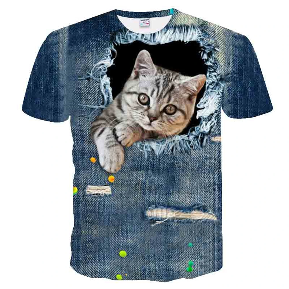 

New Summer 2024 Kids Clothes Girls Clothes 2 to 8 Years T-Shirts for Children Kids Clothes Short Sleeve Fashion Cat Print Tees