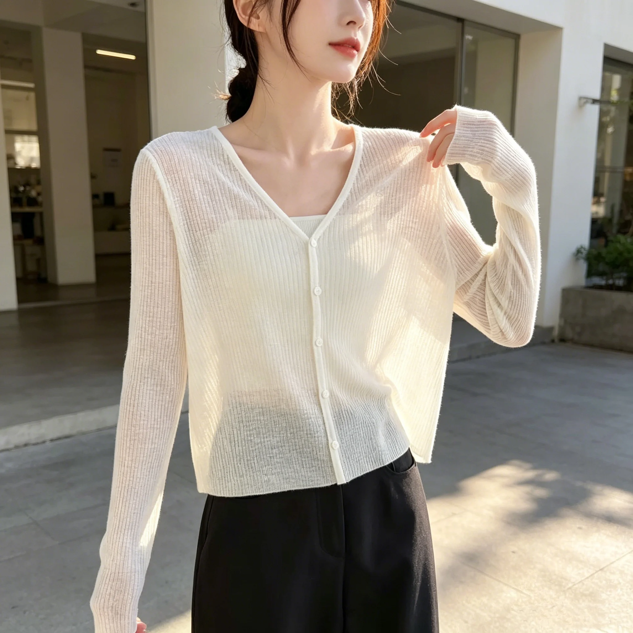 Summer Women Breathable Sunscreen Cardigan Sun Protection Super Thin Knitwear Korean Style long Sleeve Gauze Sun Protected Tops