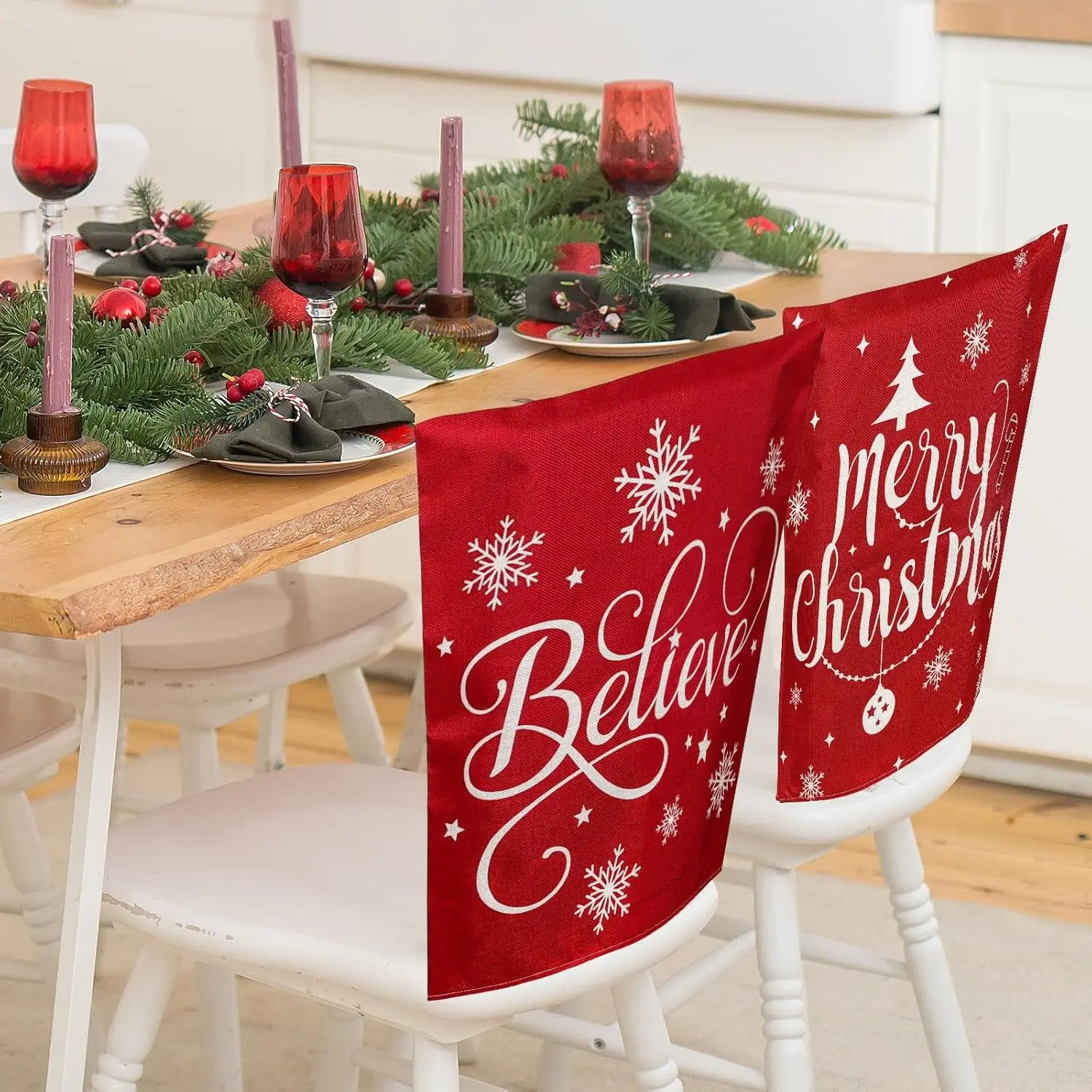 أغطية كراسي عيد الميلاد الجاموس منقوشة سانتا كلوز كرسي الظهر يغطي ثلج عطلة الطعام كرسي أغطية حامي المطبخ #3