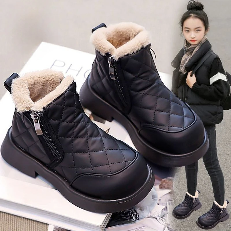 

2026 New Kids Snow Boots Winter Warm Faux Fur Lined Short Boots for Boys Girls Anti Slip Cold Weather Footwear