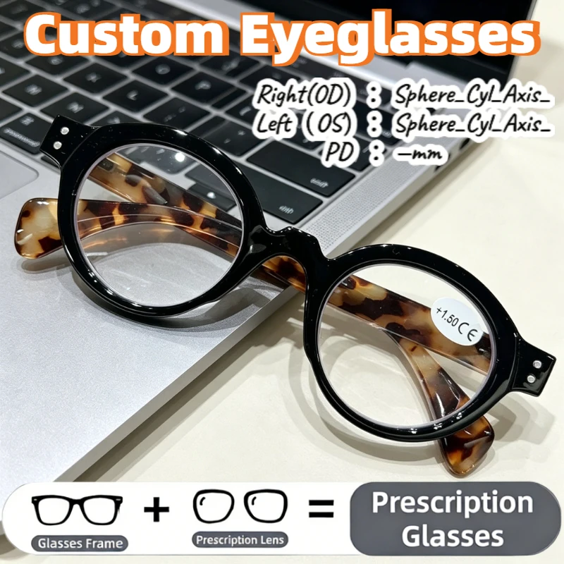 Customized Round Prescription Glasses Anti Blue Light Eyeglasses Tortoise Shell Frame with Customizable Myopia Presbyopia Lenses