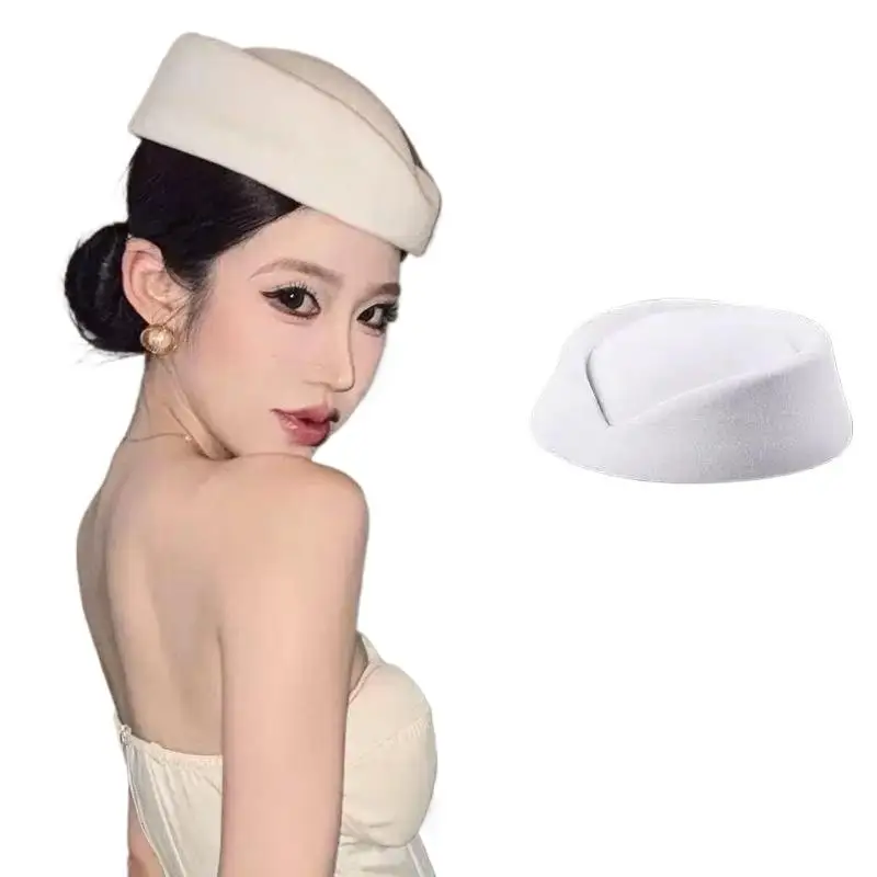 Berretti per cappelli berretti per hostess di compagnia aerea assistente di volo cappello vintage cappello a cilindro piatto nero fermaglio per capelli accessori per capelli