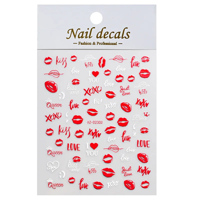 1 шт., 3D лазерные наклейки для дизайна ногтей с красным сердцем на День святого Валентина, 8x10 см, лазерная наклейка для ногтей с любовным письмом, 8X10 см, слайдер для маникюра с красным сердцем