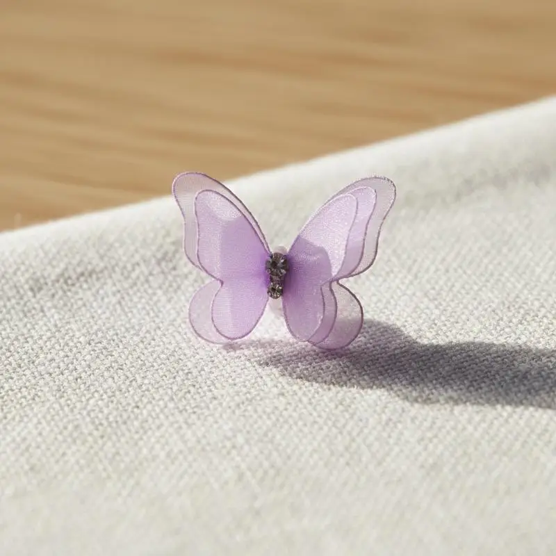 New 50Pcs 3D Organza Fabric Butterfly Appliques Gradient Color Double-layer Simulation Mesh Butterfly Patch Translucent view 3