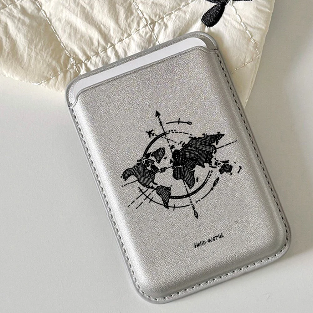 Minimalistisches Weltkarten-Leder-Kartenetui Handy-Kartenhalter für Magnetische Hülle Geeignet für alle iPhone Magsafe Karten-Handy-Rückseiten-Taschen – Detail 1