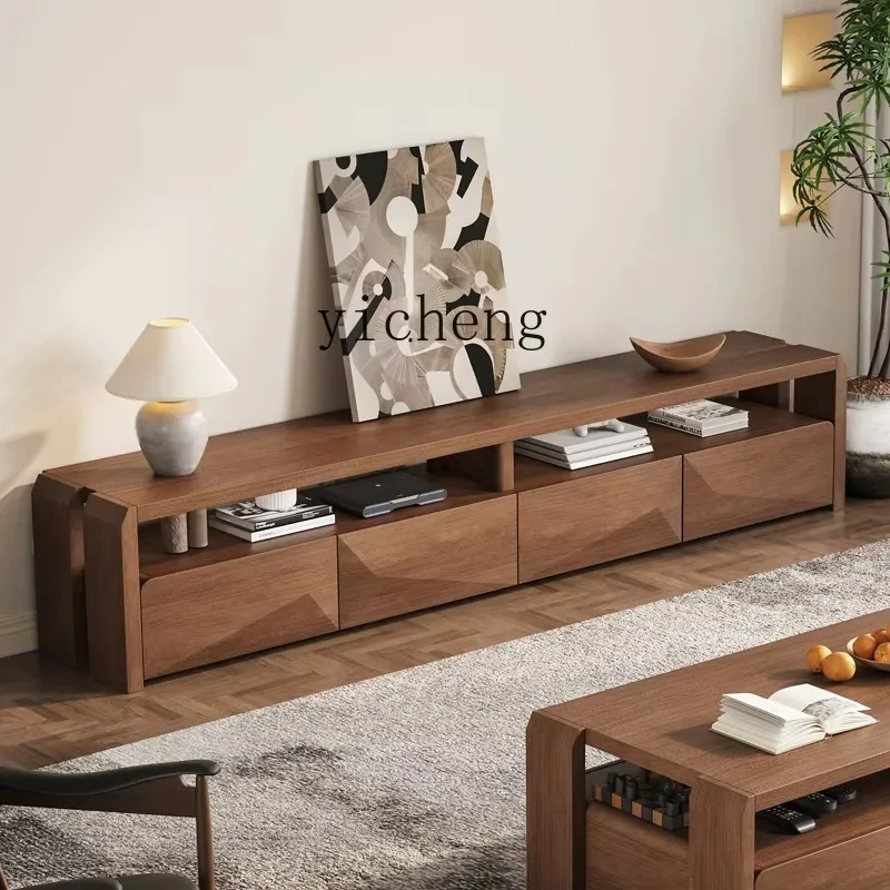 Solid Wood TV Cabinet Living Room Home Coffee Table TV Cabinet Combination Floor Storage Locker IntegratedD25